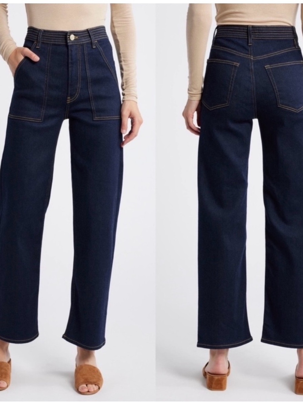 Frame Denim Dark Indigo High-Rise Straight-Leg Jeans